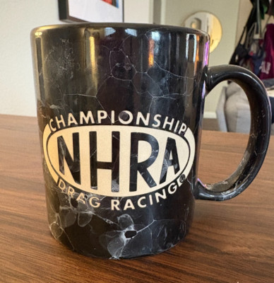 NHRA Championship Drag Racing Etched 10oz Bubble-Speckled Black Coffee Mug