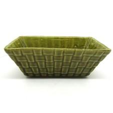 Vintage McCoy Avocado Green Succulent Planter Basket Weave  Mid Century Modern 