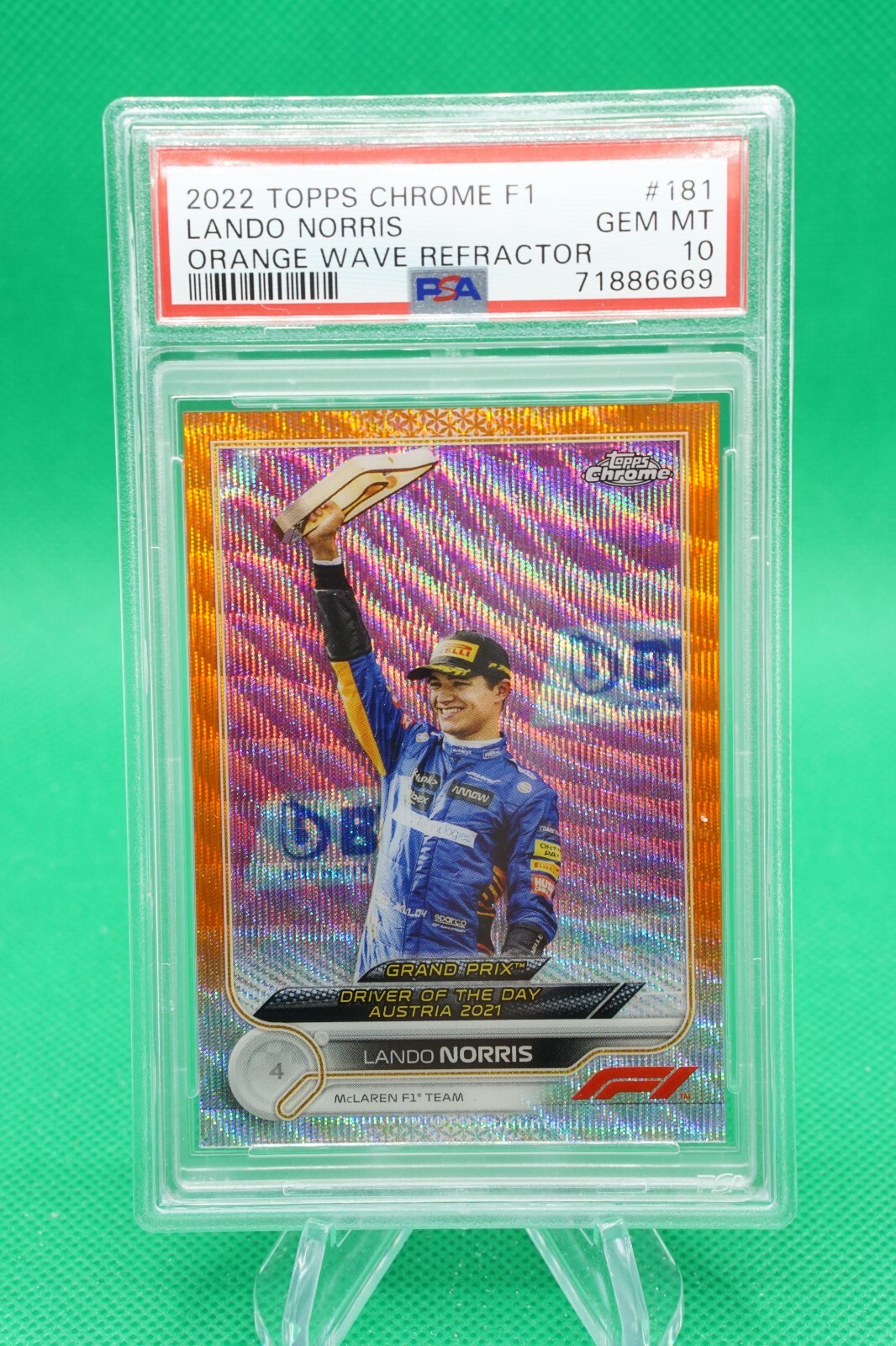 2022 Topps Chrome Drivers of the Day Orange Wave /25 181 Lando Norris PSA 10 CDW view 1