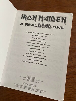 Iron Maiden Rare A Real Dead One Authentic Official Guitar Tab
