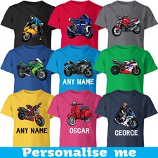 Personalised Biker Kids T Shirt Motorbike Motorcyle Funny For Youth Tee Top