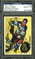 1961-62 1961 TOPPS HOCKEY~#56~CAMILLE HENRY~PSA/DNA 10 GEM MINT SIGNED AUTOGRAPH