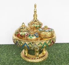 Vintage Style Thai Lanna Betel Nut Handmade Khantok Set Wooden Lacquered &Gilded