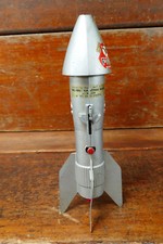 VTG Berzac Rocket Mechanical Coin Bank Astro Mfg - First National Bank Miller SD