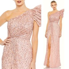 Mac Duggal NEW Pink Embellished Puff One Shoulder Column Gown Women's Size 8