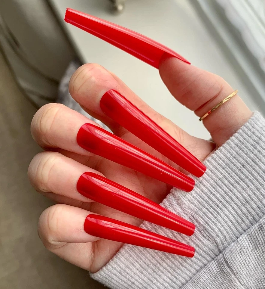Super Long Red Press On False Nails | Reusable 20P Set | Premium Nail Glam