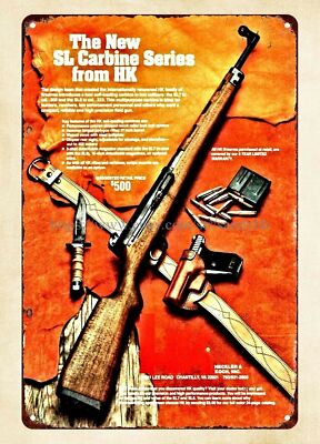 1984 firearm HECKLER & KOCH SL Series Carbine gun ammo metal tin sign