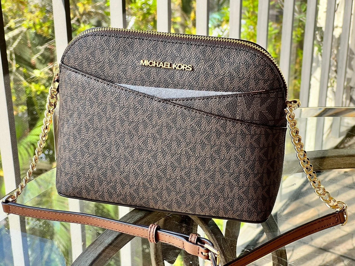 Michael Kors Jet Set Travel Med Dome Crossbody Signature MK Bag 