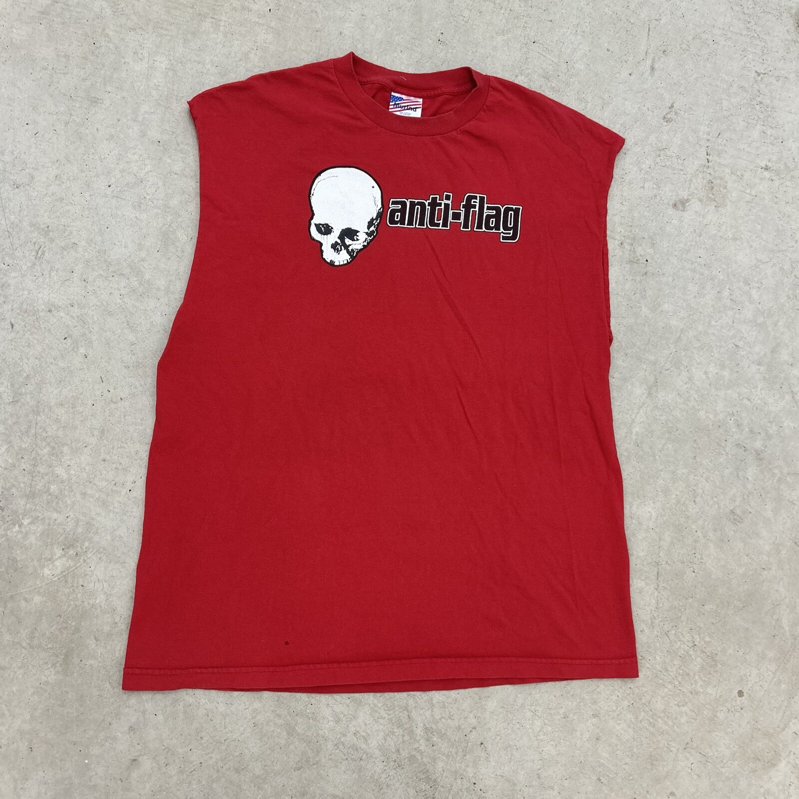 VTG 90s Murina Anti Flag Punk Band Skull Album Graphic Sleeveless Shirt Red