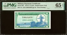 Series 681 Military Payment Certificate MPC 5¢ PMG 65 EPQ *Replacement Note!*