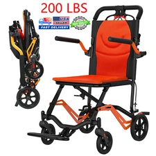 Folding Transport Wheelchair Portable Transport Chair 200LB w/ All-Terrain Wheel