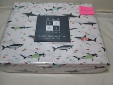 New Max Studio Kids Cotton Twin Sheet Set School of SHARKS FISH NEW
