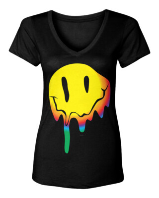 Melting Smile Face - Psychedelic Drug Acid Party Women's V-Neck T-Shirt