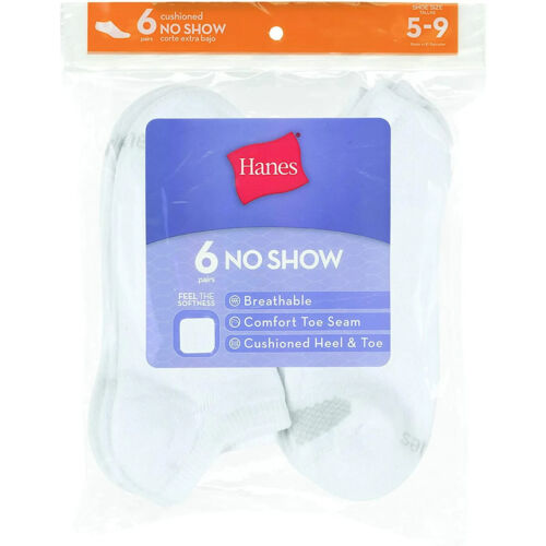 Hanes No Show 6 Pack Socks Womens Wicking Comfort ToeCool Comfort Breathable
