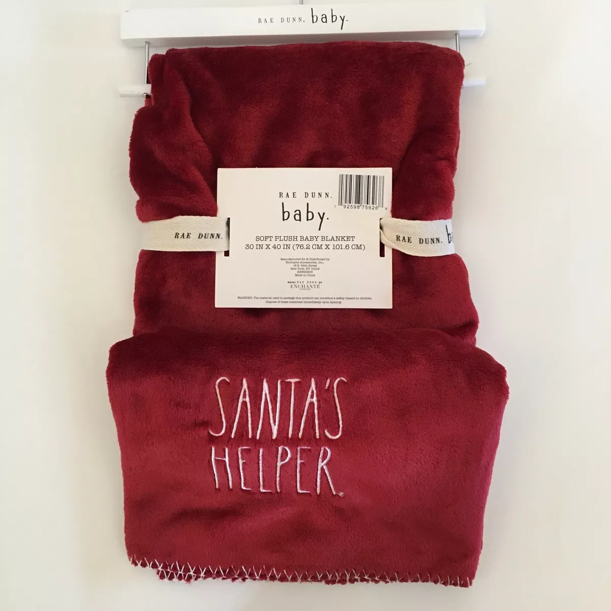 NEW Rae Dunn Baby Blanket Red Soft Plush Cozy Embroidered Santa s Helper