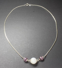 Vintage Halskette 835 Silber Kugelkette weiß mit Amethyst-Kugeln l