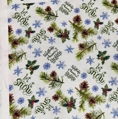 Snowflakes Kisses From Heaven With Pine Cotton Quilt Fabric By The Half Yard