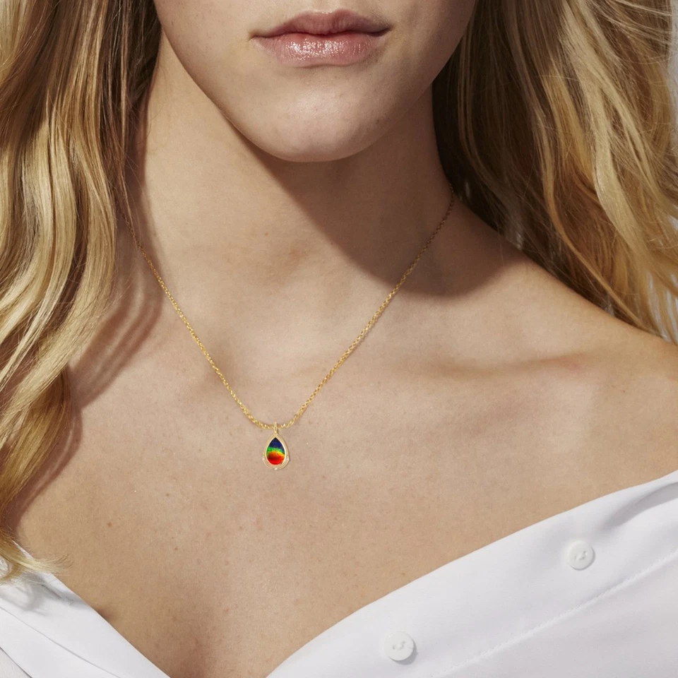 Collar Colgante Ammolite AAA en Oro 14K con Certificado!! Ammolita natural Foto 2 de 3