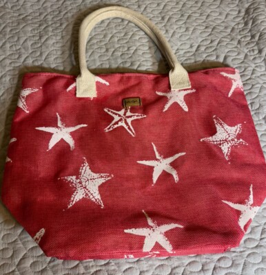Panama Jack Red & White Canvas Starfish XL Tote Bag With Rope-like Handles