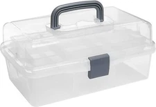 Clear Plastic 2-Tier Trays Craft Supply Storage Box/First Aid Carrying Case