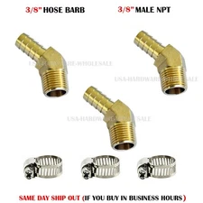 3PC 3/8 HOSE BARB X 3/8 MALE NPT Brass ELBOW 45 DEGREE Pipe Fitting Thread GAS..