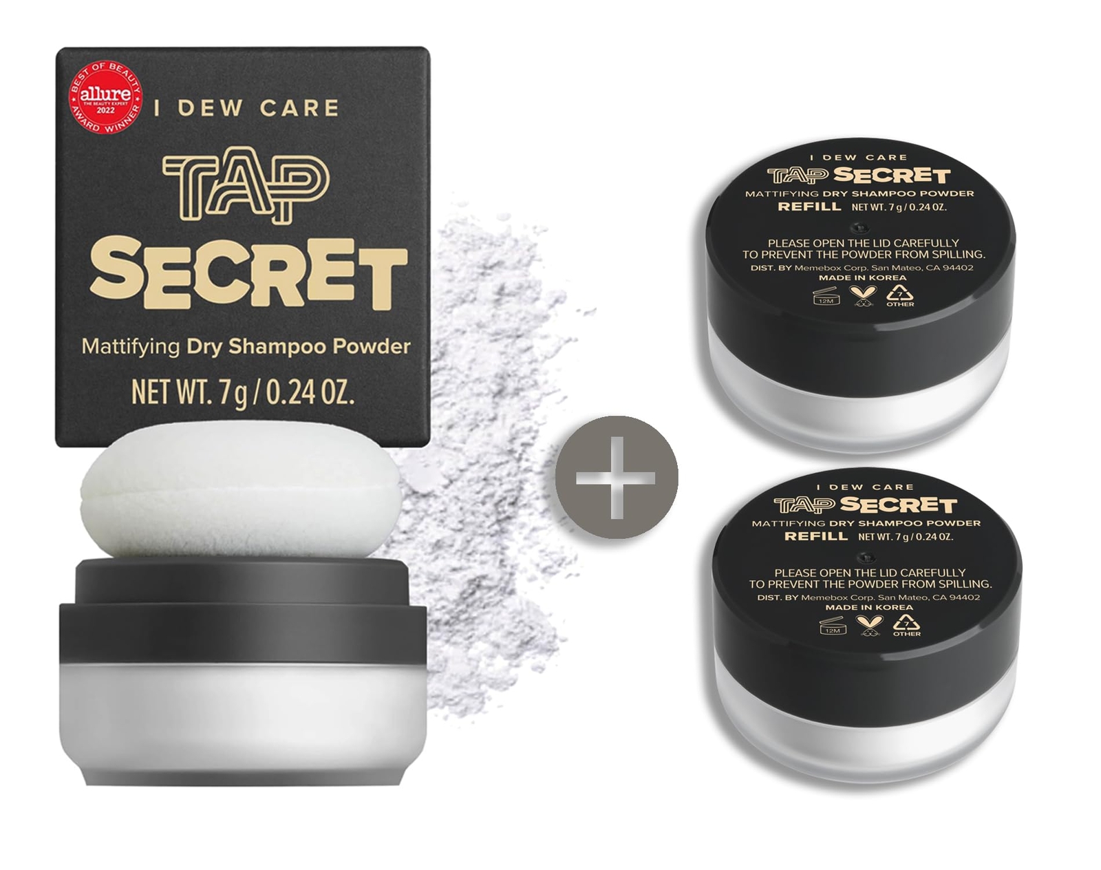 I DEW CARE Dry Shampoo Powder - Tap Secret Orignal + Refill 2 Pack | With Black