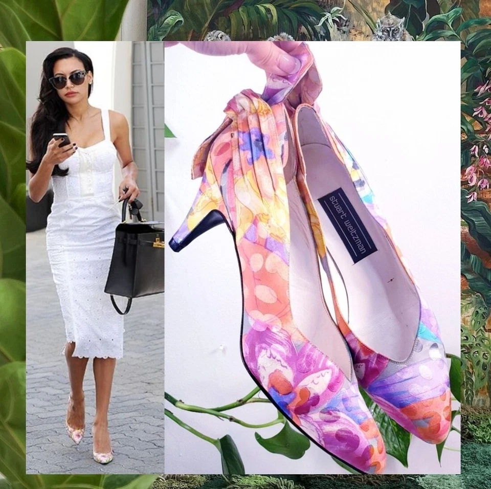 Zapatos Stuart Weitzman 37.5 7 Florales Abstractos Primavera Cóctel Tacones Formales RARO Foto 3 de 4