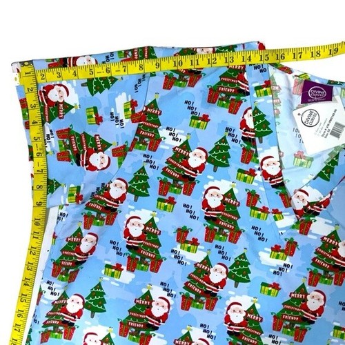 Devine Curves Scrub Christmas Top Women V Neck Short Sleeve Santa Blue Plus 3X - Picture 4 of 13