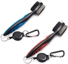 Pack of 2 Golf Club Brush Groove Cleaner with Retractable Zip-Line and Aluminum 