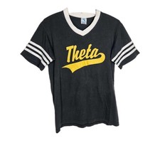 Vintage 1990s Baseball Tshirt Midwest Emo Sports Medium Applique Stripe Ringer 