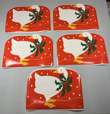 VTG Vinyl Christmas Placemats Duck Goose Holly Set of 5 Vera Neumann 80s 90s