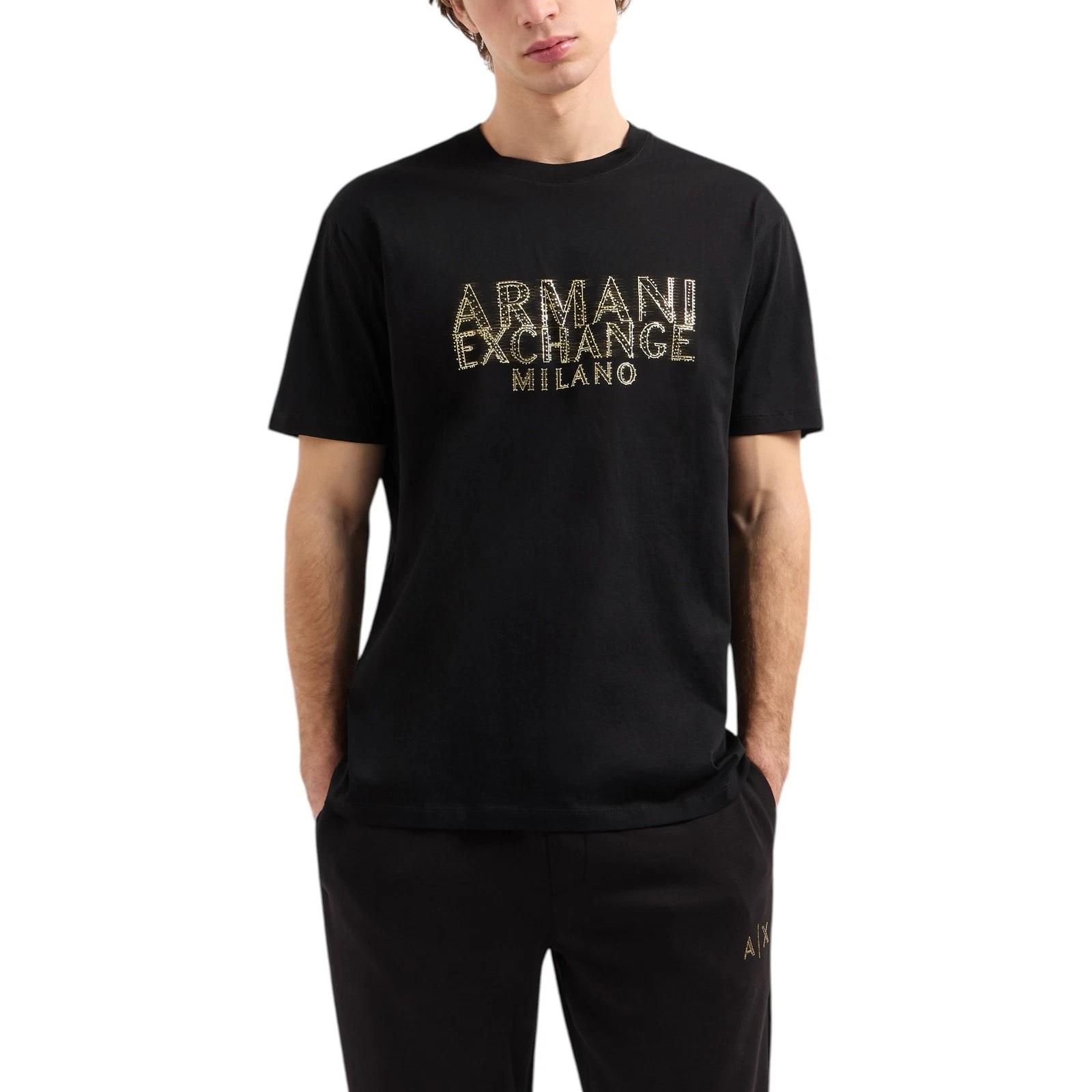 Armani Exchange Mens T-Shirts Milano Logo Print Cotton Tee Summer Black