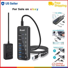 Powered USB Hub 7-Port Aluminum Fast Data Transfer for PCs Laptops Consoles