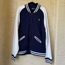 Vintage Polo Ralph Lauren Men's Varsity Jacket Sz XXL Blue White Full Zip Pocket