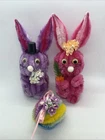Vintage MCM Easter Bunnies Rabbits & Egg Chenille Pipe Cleaner Craft Decor OOAK!