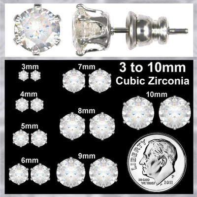 Forever Silver Cubic Zirconia Stud Earrings In Asst Sizes 4mm - E054 Silver