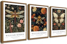 Floating Framed William Morris Canvas Wall Art Set of 3, Vintage Animal Bee
