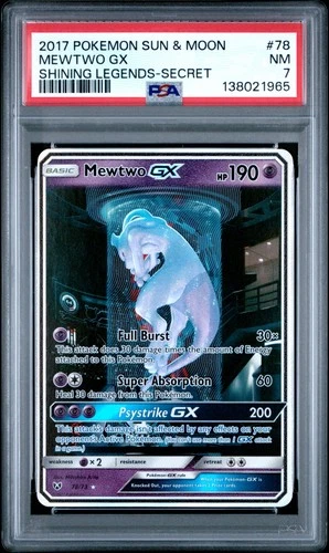 2017 POKEMON SUN & MOON SHINING LEGENDS SECRET #78 MEWTWO GX PSA 7
