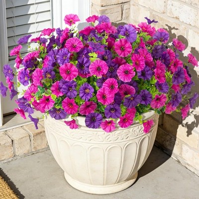 12 Bundles Morning Glory Artificial Flowers for Outdoor Decoration UV Resistant