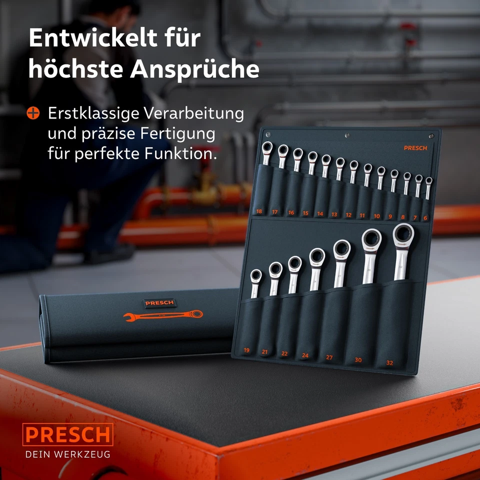 Presch Ratschenschlüssel Set 20tlg. inkl. Tasche - Ratschenschlüssel Set 6 - 32 - Bild 2 von 4