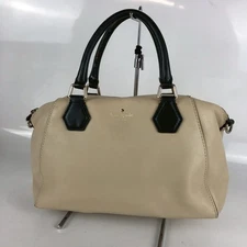 m1215 kate spade Beige Leather Handbag Women's Bag with Wear 30cm Wide