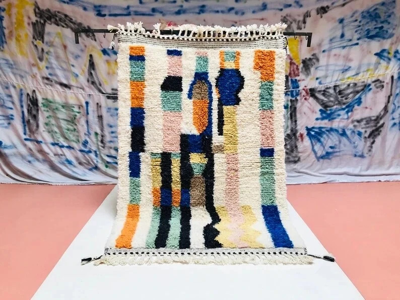 Modern Moroccan Berber Wool Rug Color Multicolor Handmade Design Carpet Rug