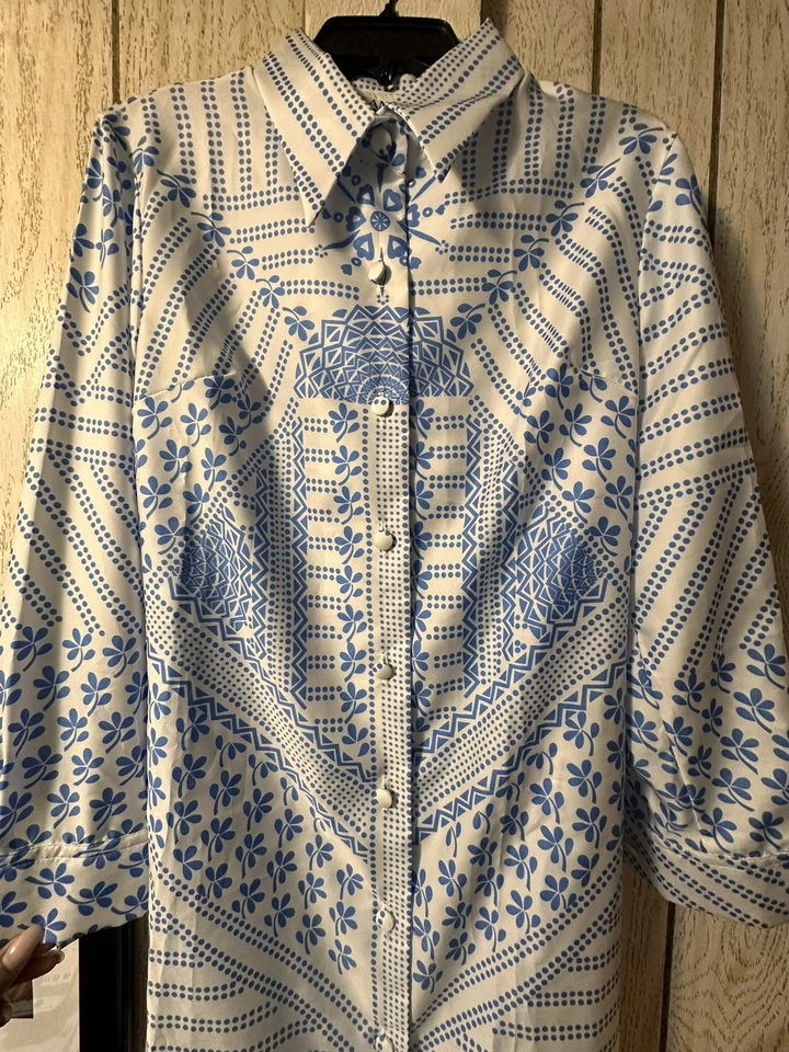 Vintage 1970s Lanvin Paris Dress Size 18 White & Blue Mod Long Sleeve ~ NWOT - Image 4 of 4