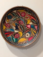 Vintage Tonala Mexican Pottery Plate – Hand Painted Birds & Floral Folk Art 13" 