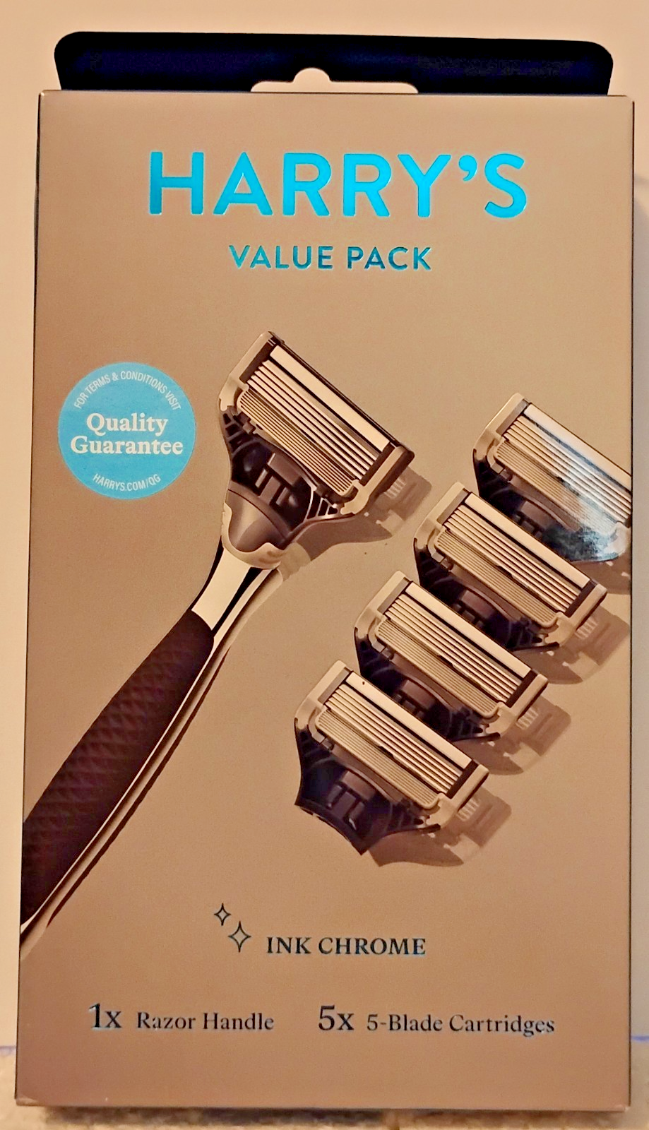 Harry's Razor Handle Ink Chrome 5x   5-Blade Cartridges Value Pack