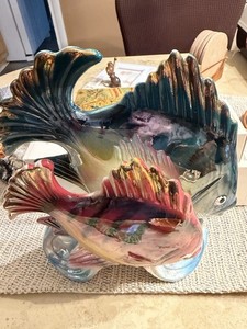 Vintage Ceramic Beautiful  1950s Double Fish Figurine