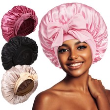 Women Satin Tie Bonnet Spandex Wide Stretchy Band Long Tail Satin Cheveux Nuit S