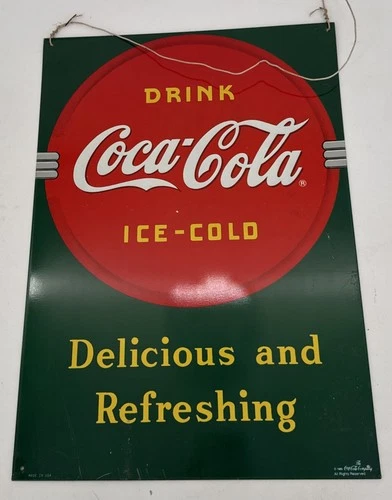 Vintage 1989 Coca Cola Tin Advertising Sign 17” x 12” Classic Logo Green/Red