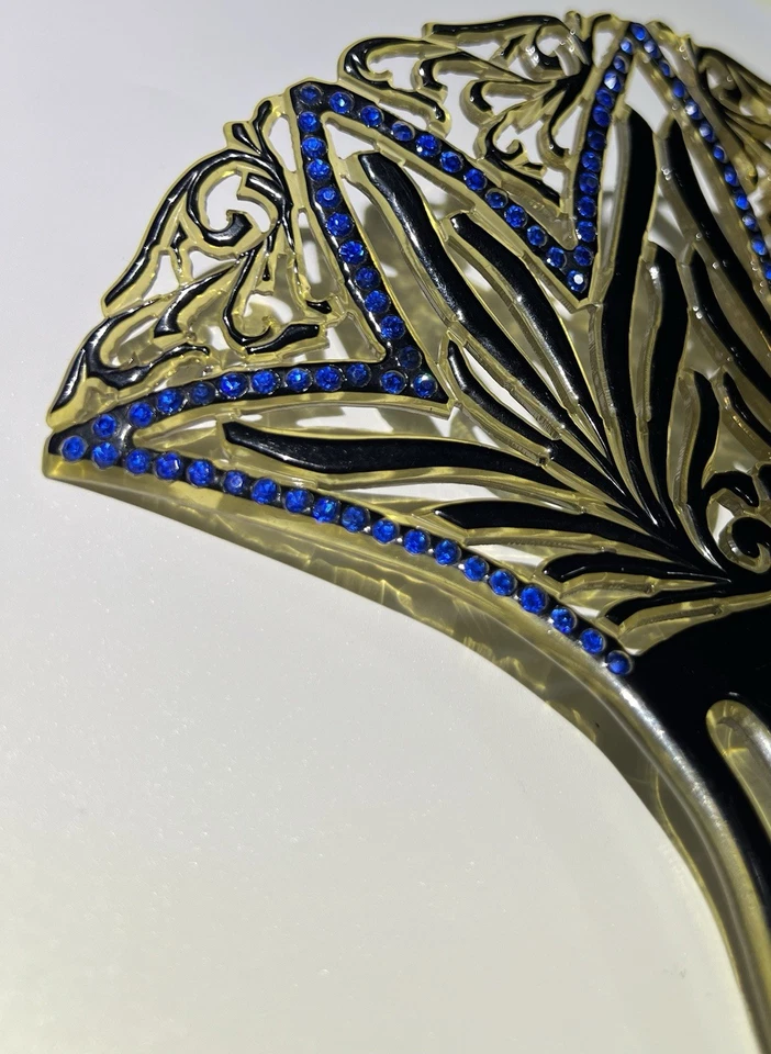 Peine de pelo victoriano Art Nouveau celuloide cristales azules mantilla española grande Foto 2 de 4