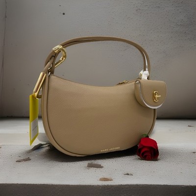 AUTH NWT Marc Jacobs The Dual Mini Crescent Leather Shoulder Hobo Bag In Camel